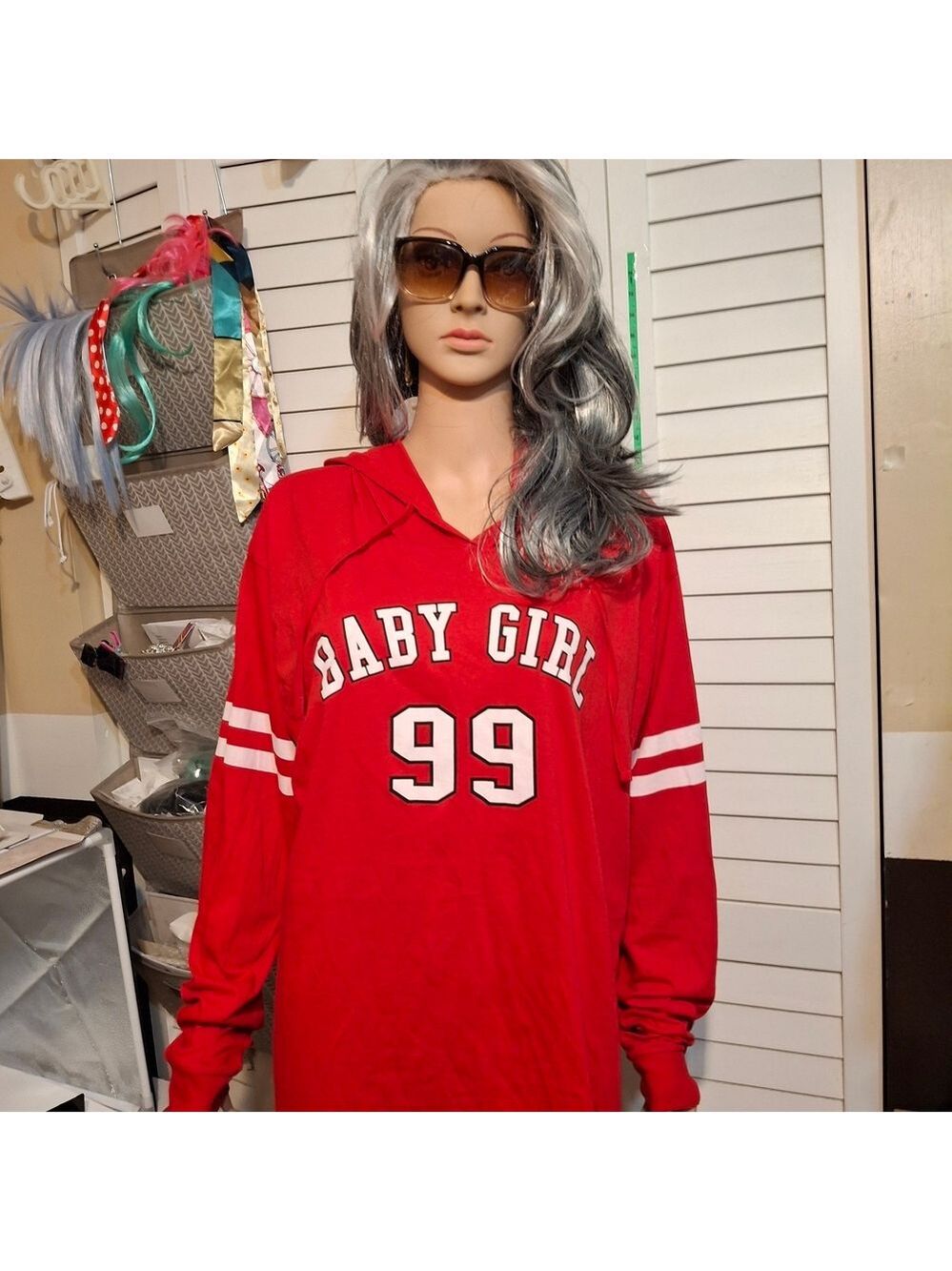 On Fire Red 'Baby Girl 99' Hoodie Jersey Top Sz 2X Nwot